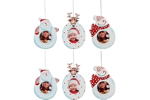 BELLE VOUS Marcos de Fotos Adornos de Navidad (Pack de 6) - 6,6 x 5,6 cm Tamaño de la Foto - Marco foros 3 Diseños Decoraciones de Navidad con Hilo para Colgarlo del Árbol Fotos Familiares y Amigos