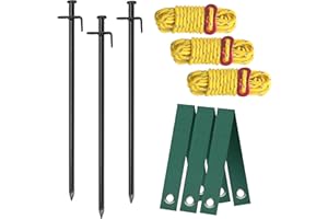 Aoipend Kit de piquets d'arbre robustes pour arbre incliné, 3 piquets en métal, 3 sangles d'arbre, lignes de haubans réfléchissantes de 12,2 m, kits d'ancrage pour jeunes arbres, tente d'extérieur