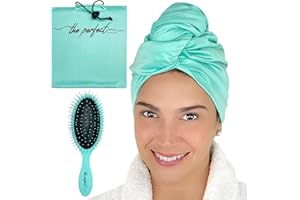 Ultrafeines Mikrofaser-Haar-Handtuch und Entwirrungsbürste – The Perfect Haircare – Anti-Frizz-Turban für lockige oder gewellte Frauen, Mädchen und Kinder – schnell trocknend (Aqua)