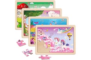SYNARRY Unicorn Mermaid Princess Fairy Wooden Jigsaw Puzzles for Kids 3 4 5 Year Olds - 4 Packs 24 Piece Children’s Jigsaw Puzzles Age 3 4 5 6 Girls Boys