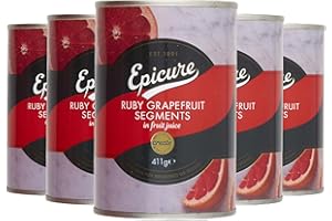 Epicure Tinned Ruby Grapefruit Segments, Juicy Grapefruit in Natural Juice, 410 g (Pack of 12)