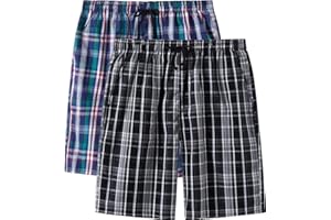 MoFiz Men's 2 Pack Pyjama Bottoms 100% Cotton Checked Lounge Wear Shorts with Pockets