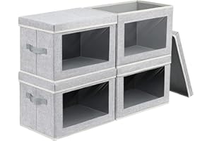 Homsorout 4 Stück Aufbewahrungsbox, Faltbare Aufbewahrungskiste mit Transparentem Sichtfenster Stoff aufbewahrungskorb würfel mit Deckel zum Organisieren von Kleiderschrank, Regal, Spielzeug, Kleidung