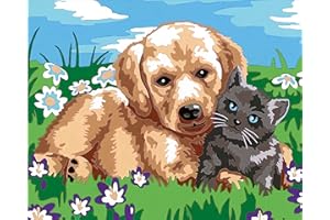 TISHIRON Painting by Numbers for Adults, Dog and Cat Paint by Numbers, Flowers Adults Paint by Numbers with Brushes and Acrylic Pigment, 16X20 Inch Painting by Numbers Crafts for Adults Frameless