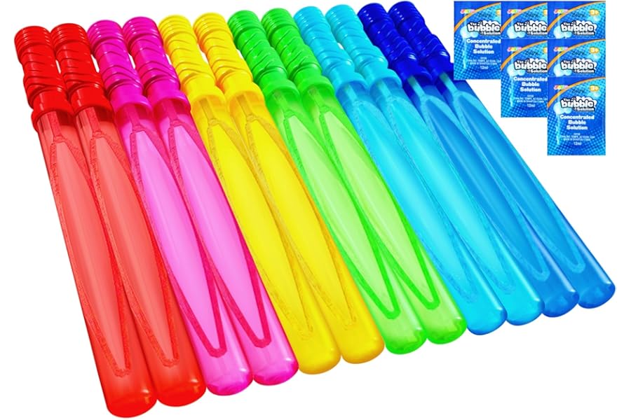 JOYIN 6 PCS 4oz/118ml Big Bubble Wands for Kids, 14.6"/37cm Bubble Wand with 6 * 12ml Concentrated Bubbles Refill Solution for Summer Toy Party Favor, Outdoors Activity, Easter Basket Stuffers