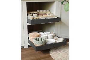 NETEL 2-pak teleskopowych szuflad, wysuwane szuflady kuchenne, regulowana szerokość 32-52 cm, głębokość 42 cm, z klejem, bez wiercenia, do kuchni i spiżarni, organizer do szafki kuchennej, kolor