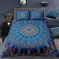 Loussiesd Coperta in pile bohémien, mandala, stile bohémien, con mandala, in peluche, per letto, divano, medaglione, calda coperta sfocata, motivo floreale esotico, 200 x 200 cm