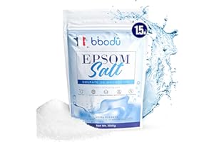 BIBODU Sel d'Epsom 1500gr | Epsom Salt Naturel pour Relaxer, Revitaliser et Récupérer | Sulfate de Magnesium 100% Pur Parfait pour un Bain Relaxant, Détoxification et Récupération Musculaire