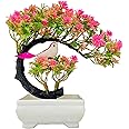 ATEVON Artificial Bonsai Tree with Bird – Decorative Faux Potted Plant with Pink Flowers & Green Leaves for Home Office Tabletop Indoor Décor