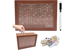 Y.A. LOTUS Tirelire avec Compteur pour 6000 Euros, marquage Amovible en Bois – Caisse à Monnaie réutilisable avec Cible à Cocher