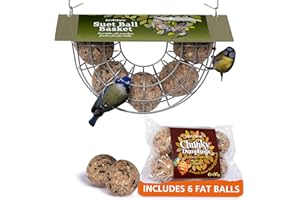 Fat Ball Feeder with fat balls- Jacobi Jayne® Suet Ball Basket - Holds 5 fat balls for wild birds - fat ball feeders hanging - suet ball holder - fat ball feeder for small birds only