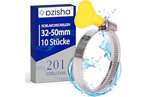 AZISHA Fascette Metalliche Stringitubo 32-50mm - 10 Pezzi Fascette Stringitubo Inox - Regolabile Fascetta Stringitubo – Fascetta Metallica Per Tubi Piscina,Giardino,Gas,Lavatrice,Auto E Acqua