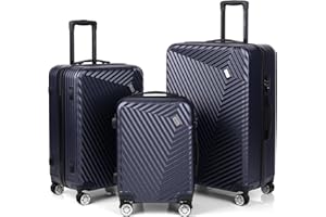 xRace 3-teiliges Kofferset ABS Hartschalenkoffer – 20/24/28 Zoll Handgepäck Trolley, 4 leise 360° Doppelrollen, TSA Schloss, stoßfest, platzsparend stapelbar, Premium Innenfutter (Marineblau)