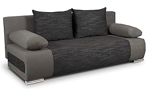 ‎SOFNET Schlafsofa Naki - Sofa mit Schlaffunktion und Bettkasten, Bettsofa, Couchgarnitur, Couch, Sofagarnitur, Bett (Grau + Schwarz (Alova 36 + Berlin 02))