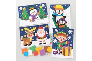 Baker Ross FC203 Dessins de Noël en Mosaïque pour Enfants - Lot de 4, Kit Creatif Enfant, Mosaique Loisir Creatif, Mosaique Autocollants Scrapbooking