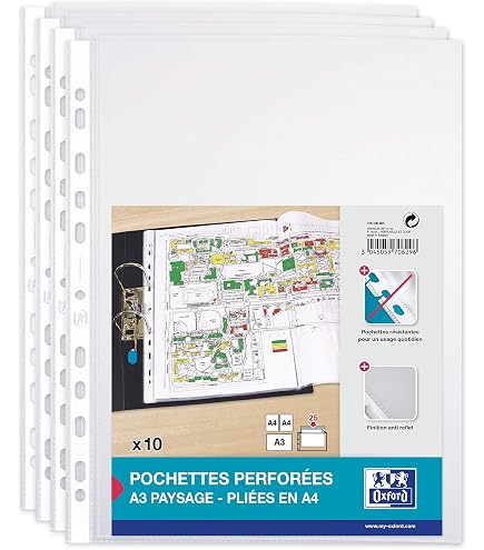 Lot De 25 Pochettes Perforées A4 Viquel - Transparentes à Ouverture Coin - Fabriqué En France