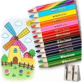 TinyGeeks Jumbo Pencils -12 Wide Colored Pencils for Kids - Includes Sharpener - Perfect for Preschool and Kids + Recommended