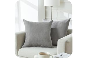 Topfinel Juego 2 Fundas Cojines Hogar Algodón Lino Decorativa Chenilla Almohadas Fundas de Color sólido para Sala de Estar sofás Gris 60x60cm