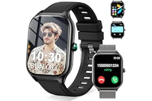JANOLTY Smartwatch Damen Herren,Fitnessuhr Tracker mit | 2.01" HD Touchscreen | Telefonfunktion | Silikon + Zinklegierung 2 Armbänder | App-Benachrichtigungen | Sportuhr mit 123+Sportmodi für Android/iOS