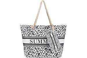 Kldgris Sac de Plage Femme, Grand Sac de Plage, Sac a Main Sac à Bandoulière en lin, Apportez un Petit Sac, Avec Fermeture éclair, Sac Fourre-Tout