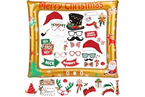 AIBAOBAO Weihnachten Aufblasbare Fotorahmen 38 Stück Fotobox Accessoires Weihnachten Foto Requisiten für Weihnachtsfeier Weihnachts Party Photo Booth Props Lustig Weihnachtsparty Deko 73 x 63 cm Gold