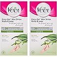 Veet Hair Removal Easy-Gel Wax Strips Body & Legs for Dry Skin, Nourishing Aloe Vera & Green Tea Scent – 20 Wax Strips, Twin Pack