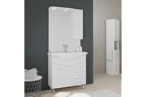 Kiamami Valentina - mobile bagno 85 cm a terra con lavabo specchio e pensile bianco