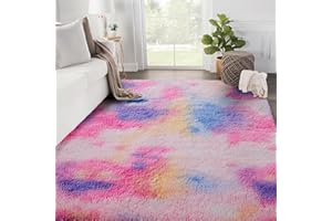 SOANNY Tappeto Grande Morbido e Soffice per Soggiorno, Camera da Letto, Dormitorio, Cameretta, Tappeto Decorativo Tintura a Nodi, Rosa Arcobaleno, 150 x 240 cm