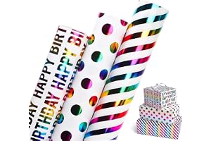 zilSquare™ Birthday Wrapping Paper Rolls, 3 rolls 43CM x 3M Per Roll, Gift Wrapping Paper Colorful Birthday Design for Party, Holiday, Baby Shower, Thick Gift Wrap Paper ورق تغليف هدايا