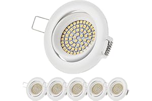 Sweet Led ǁ Lot de 6 Spots Encastrables LED Ultra-plats en Métal - 230V, 330 Lumens - 3,5W - Orientables, Ronds, Diamètre de Perçage Ø 75mm, Profondeur d'Encastrement 28,5mm (Cadre Blanc-Chaud)