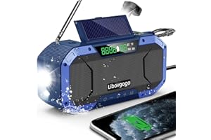 LIBOVGOGO Emergency Radio Waterproof Bluetooth Speaker,Portable Digital AM FM Radio with Flashlight,Reading Lamp,Hand Crank Outdoor Radio with Solar Panel,5000mAH Cell Phone Charger,for Patio Beach Camping