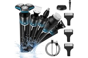 Sejoy Elektryczna maszynka do golenia dla mężczyzn do twarzy, golarki do włosów łonowych i brody, 5 w 1, sucha, mokra, wodoodporna, obrotowa golarka do twarzy, bezprzewodowa, do golenia, zamek