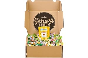Genussleben Pudełko z cukierkami z kaszlu 1 kg, cukierki na szyję w losowej mieszance (min. 10 różnych rodzajów), słodycze w dużym opakowaniu