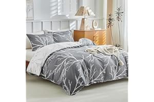 Tokokimo Bettwäsche 200x200 3teilig - Bettwäsche-Sets mit 2 Kopfkissenbezüge mit Reißverschluss 80x80 cm - Baumzweigmuster Mikrofaser Bettbezug für Doppelbetten mit Reißverschluss, Dunkelgrau