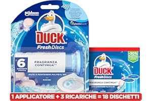 RAID Duck Fresh Discs, Detergente Bagno con Applicatore, Dischi Gel Igienizzanti WC, Profumo Marine, Confezione con 1 Applicatore, 18 Dischetti Gel