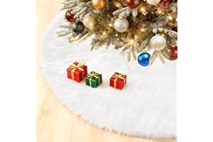 SKYYUE Weihnachtsbaumdecke Rund Weiß, Weihnachtsbaum Teppich, 85 cm Weihnachtsbaumrock Plüsch Kunstfell, Tannenbaum Decke, Christbaumdecke, Christbaumständer Decke für Weihnachtsdekoration (Weiß, 85)