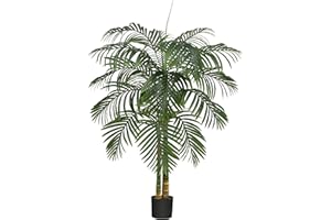 TXABL Artificial Golden Cane Palm Tree 150 CM, Fake Palm Tree with Realistic Trunks, Faux Plants for Indoor Home Décor with Black Planter