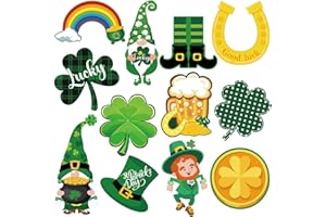 JUNEBRUSHS St. Patrick's Day Cutouts, 60Pcs Shamrock Lucky Paper Cutouts with 100Pcs Glue Points, St Patricks Day Classroom Bulletin Board Decorations for St. Patrick's Day Home Wall Decor