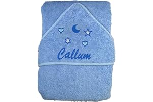 ART2TSHIRT Personalised Embroidered Baby Hooded Bath Towel with Boy Girl Name (Blue Name Stars)