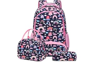 Kimwadalh Zaino Scuola Ragazza Zaino Bambina Arcobaleno per Ragazze Scuola Adolescenti,Zaino Colorato Bambina Borsa Bambini Scuola Set con Borsa da Pranzo + Astuccio