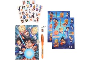 Dragon Ball Z Juego de Papelería, Incluye Cuaderno Boligrafo Pegatinas y Candado con Llaves, Regalo Set de Papeleria para Niños
