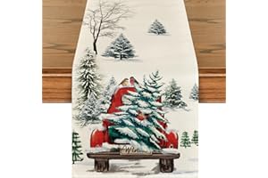 Artoid Mode Aquarell Lastkraftwagen Bäume Weihnachten Tischläufer, Saisonnal Winter Küche Tisch Dekoration Drinnen Urlaub Party Dekor 40x140 cm