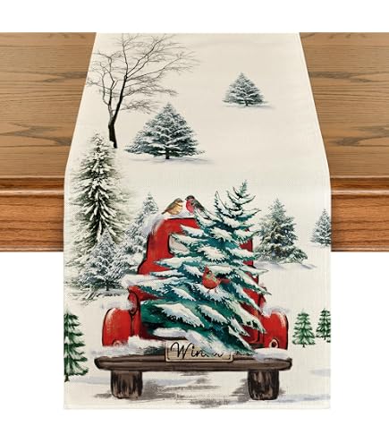 Artoid Mode Dennenboom Sneeuwvlok Kerst Tafelloper, Seizoensgebonden Winter Vrolijke Kerst Keuken Eettafel Decoratie voor Thuis Feest Decor 40x100 cm