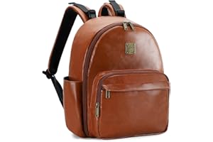 Tonyeee Wickelrucksack Klein Leder, Modische Mummy Bag Wickeltasche Rucksack wasserdicht Mit Wickelunterlage-02 Braun