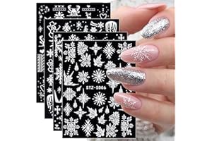 ‎JMEOWIO 4 Blatt 3D Nagelsticker Weihnachten Nagelaufkleber Christmas 5D Stereoskopisch Selbstklebend Schneeflocke Feuerwerk Nail Art Sticker Dekoration Nageldesign Zubehör