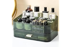 Bingobang Makeup Organiser Storage Drawers, Stackable Skincare Cosmetic Organizer Acrylic Large, Tidy for Lipstick, Nail Care, Perfume, Jewelery, Brush, Vanity, Dresser, Bedroom, Bathroom (Green)