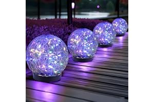 MAYHUG 4PCS Garden Solar Lights, Cracked Glass Round Ball Light Outdoor Decor, Waterproof Decorative LED Globe Light for Landscape Walkway Backyard Patio Yard Lawn Pathway Garden Decoration(Colorful Light)