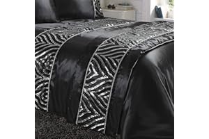 EGYPTO Polyester Bed Runner - Crystal Shimmer Bedspread, Bedding Throw for Home, Bedroom Decor (Black, Size: 50 x 200 cm)