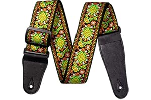 WSLCN Sangle de Guitare Réglable Colorée Guitar Strap Coton Sangle Réglable pour Guitare Basse Guitare Folk Guitare électrique Motif Broderie de Style Bohémien Réglable (95-150)*5CM