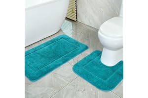 ‎SOANNY SOANNY Badematte 2er Set, Weicher Mikrofaser Badezimmerteppich, rutschfest & Wasserabsorbierend, 53x86 cm Badteppich & 50x50 cm WC Vorleger, Türkis